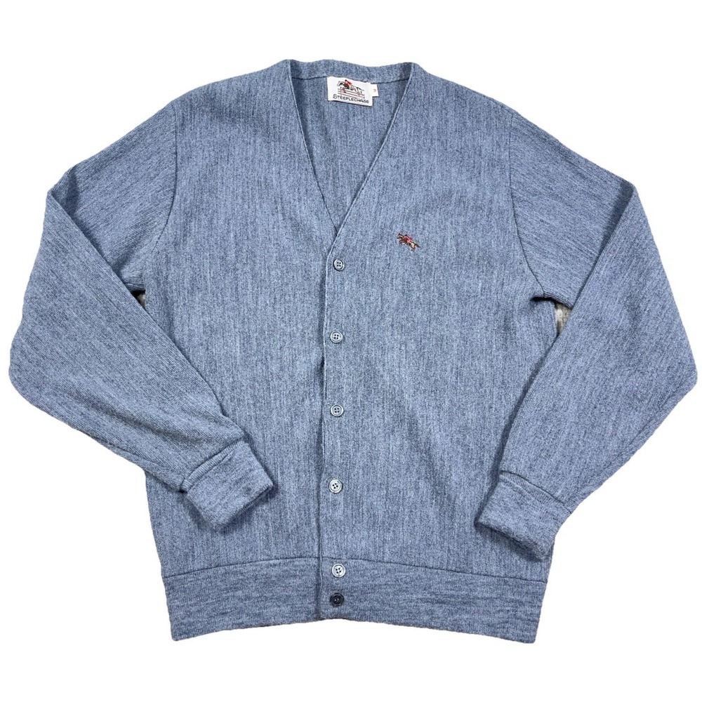 Vintage Steeplechase Cardigan Sweater Men Medium Gray USA Orlon Grandpa‎ 80s 90s